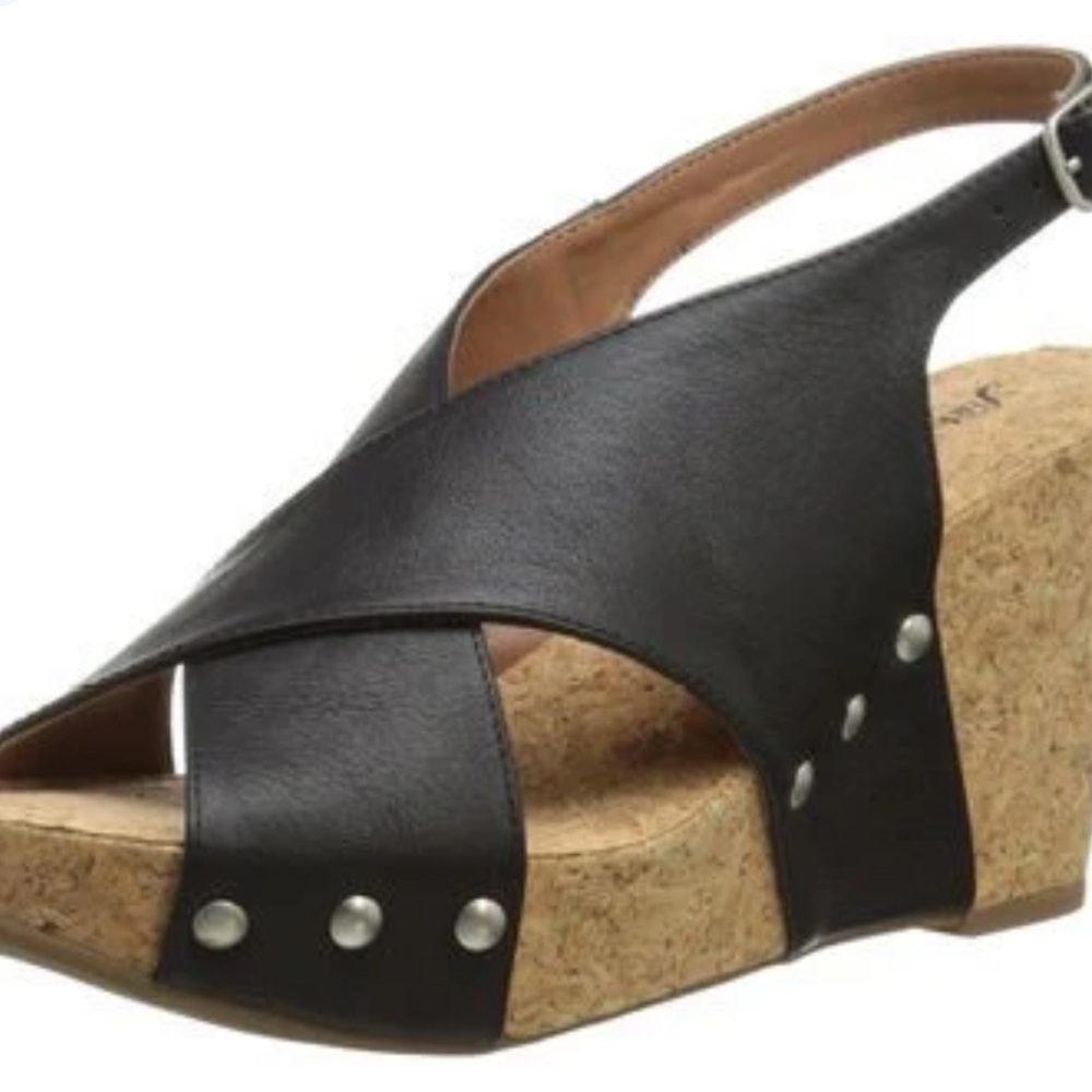 Lucky Women's Black Wedge Sandals 7.5
